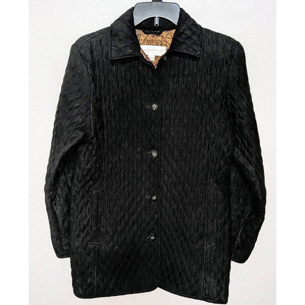 Jones New York Women's Size Small Black Diamond Quilted Jacket Lightweight